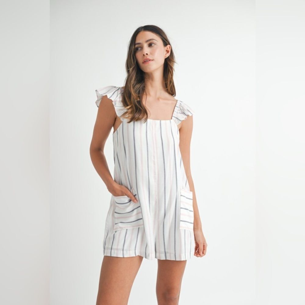 Striped Ruffle Sleeve Romper - Picture 2 of 9